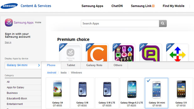 Galaxy S4 Mini listet i Samsung sin app store