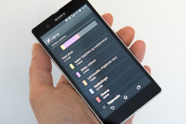 Sony Xperia Z tilgjengelig intern lagringsplass