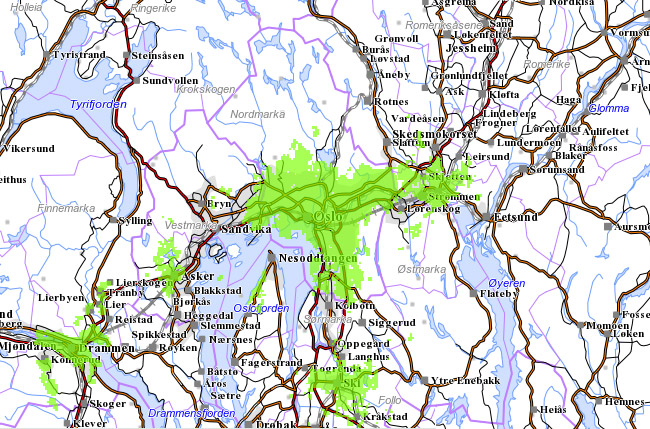 Netcom 4G dekningskart Osloområdet