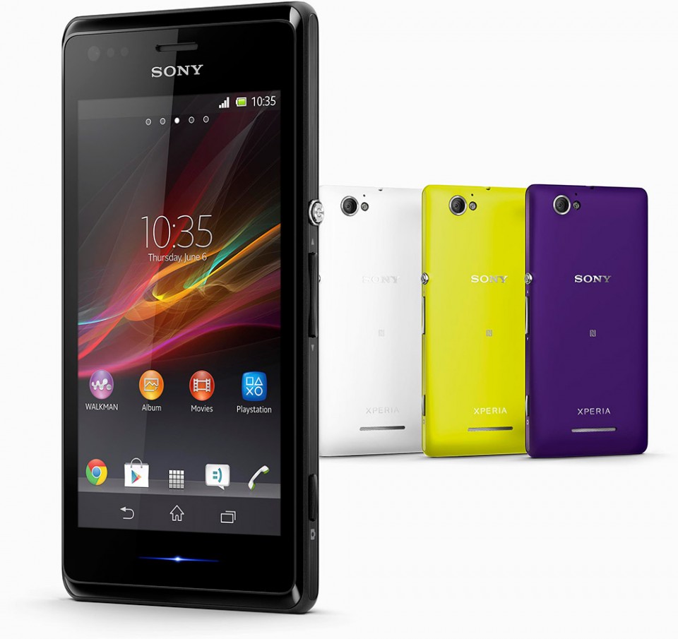 Sony Xperia M Sort, gul, hvit, lilla